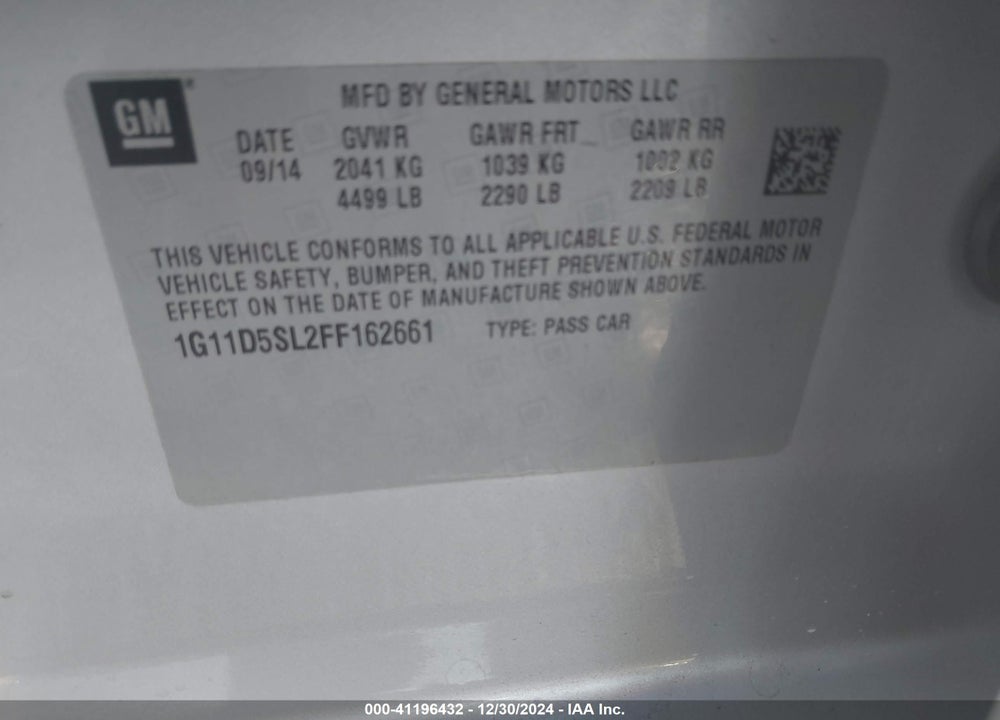 2015 CHEVROLET MALIBU 2LT VIN: 1G11D5SL2FF162661