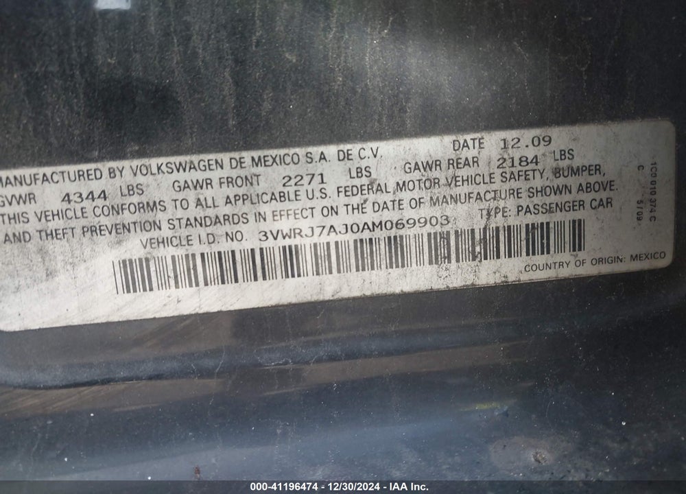2010 VOLKSWAGEN JETTA WOLFSBURG EDITION VIN: 3VWRJ7AJ0AM069903