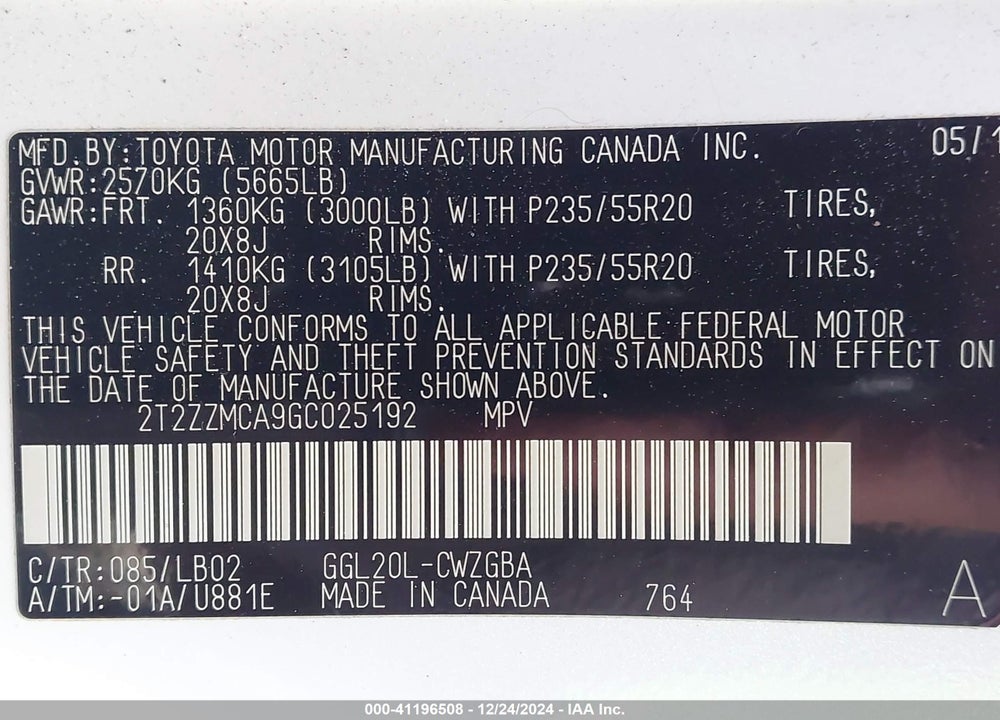 2016 LEXUS RX 350 VIN: 2T2ZZMCA9GC025192