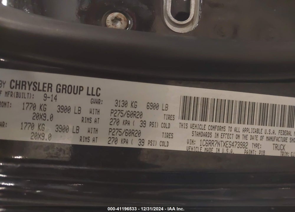 2014 RAM 1500 VIN: 1C6RR7NTXES473982