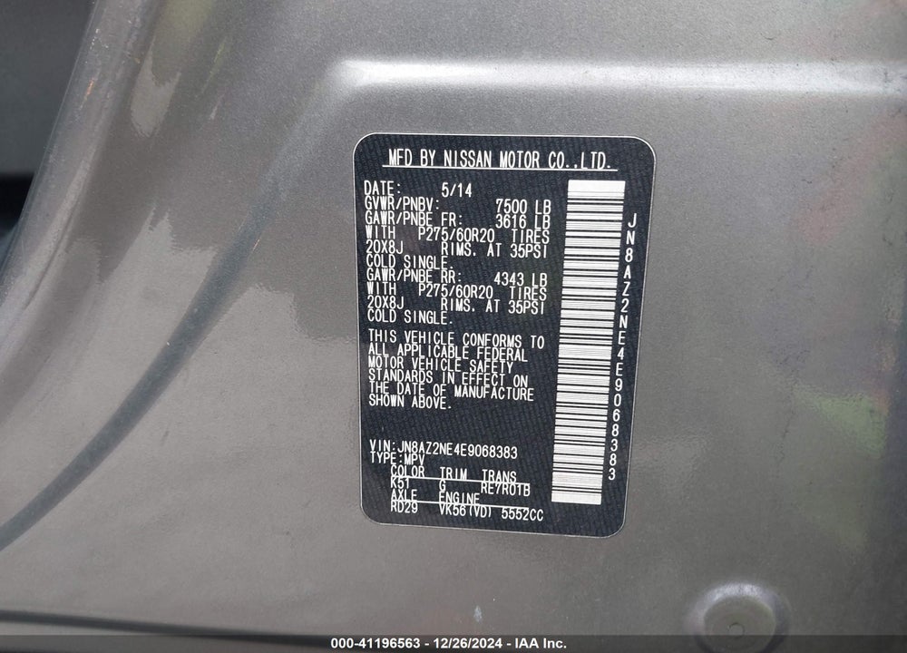 2014 INFINITI QX80 VIN: JN8AZ2NE4E9068383