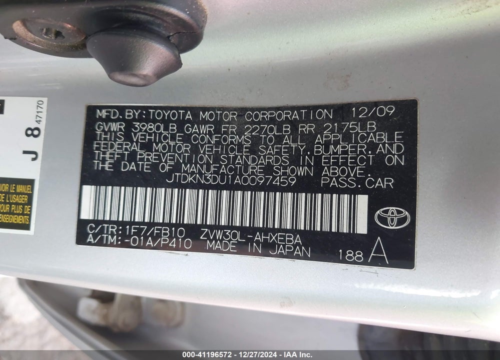 2010 TOYOTA PRIUS II VIN: JTDKN3DU1A0097459