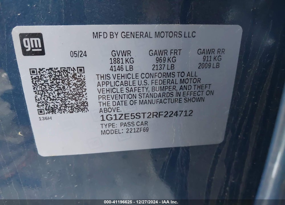 2024 CHEVROLET MALIBU VIN: 1G1ZE5ST2RF224712