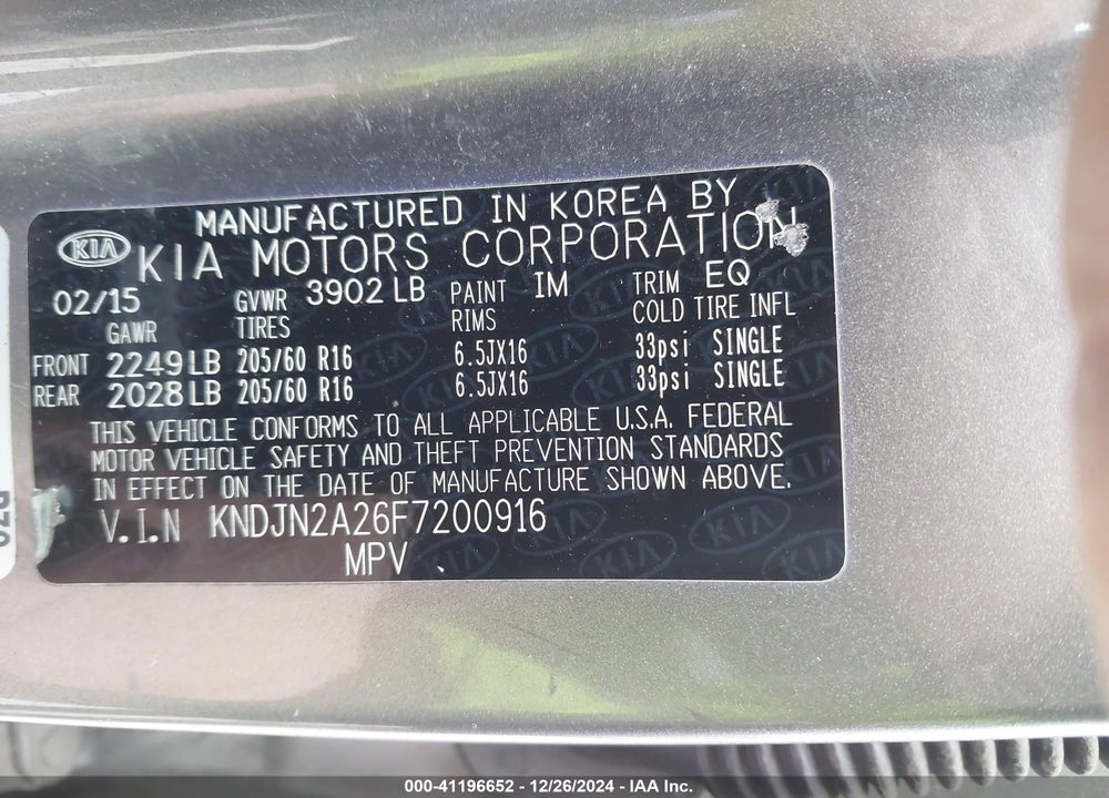 2015 KIA SOUL VIN: KNDJN2A26F7200916