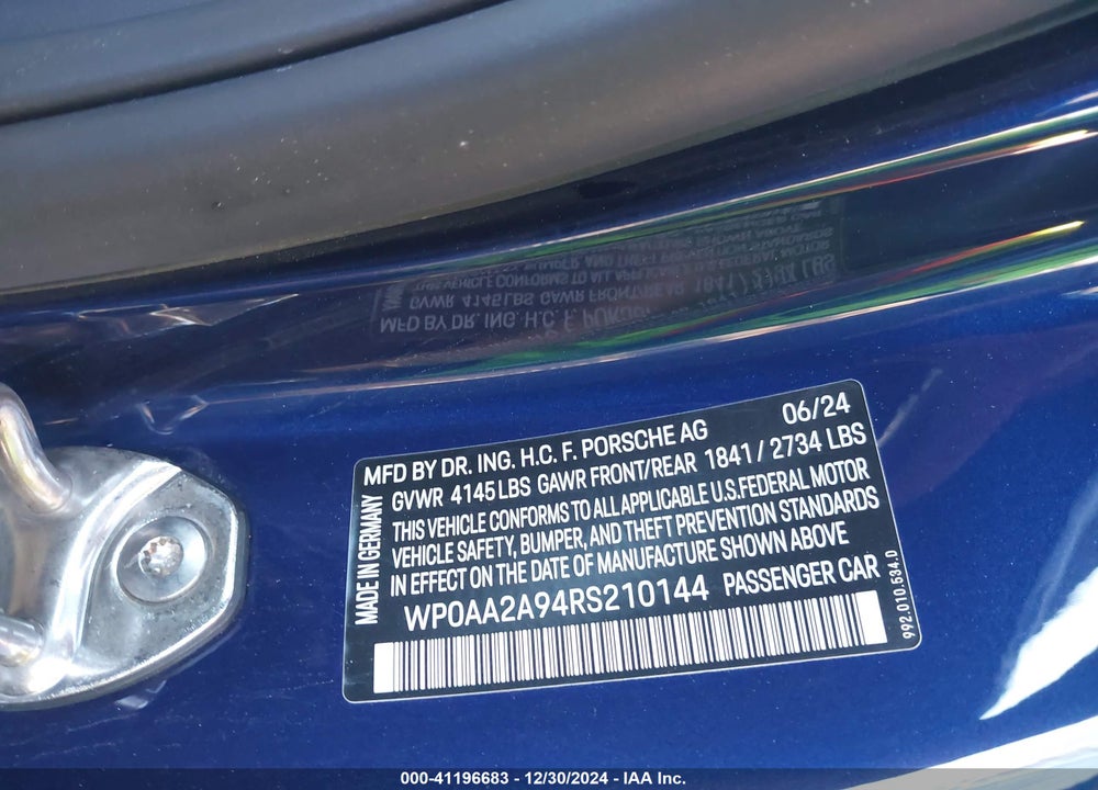 2024 PORSCHE 911 VIN: WP0AA2A94RS210144