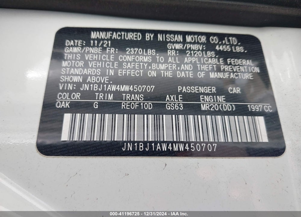 2021 NISSAN ROGUE SPORT VIN: JN1BJ1AW4MW450707