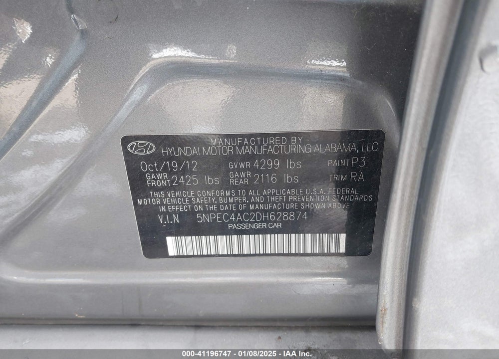 2013 HYUNDAI SONATA VIN: 5NPEC4AC2DH628874