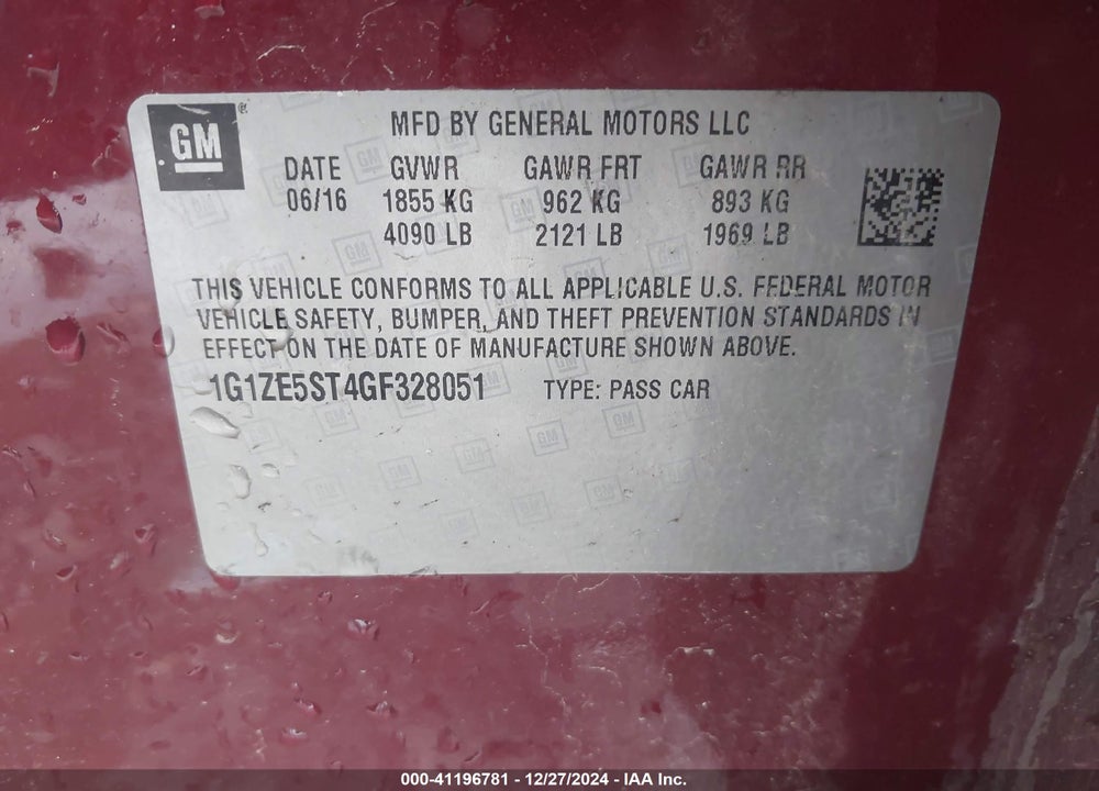 2016 CHEVROLET MALIBU 1LT VIN: 1G1ZE5ST4GF328051