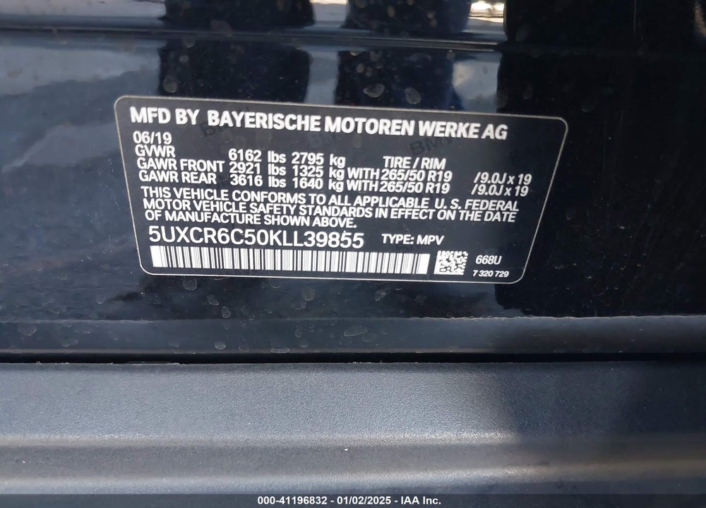 2019 BMW X5 XDRIVE40I VIN: 5UXCR6C50KLL39855