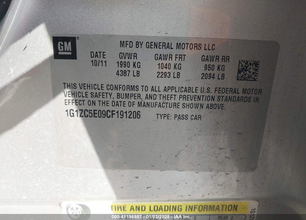 2012 CHEVROLET MALIBU VIN: 1G1ZC5E09CF191206