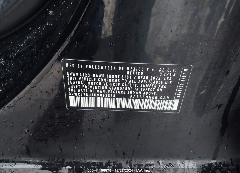 2019 VOLKSWAGEN JETTA VIN: 3VWC57BU1KM092868