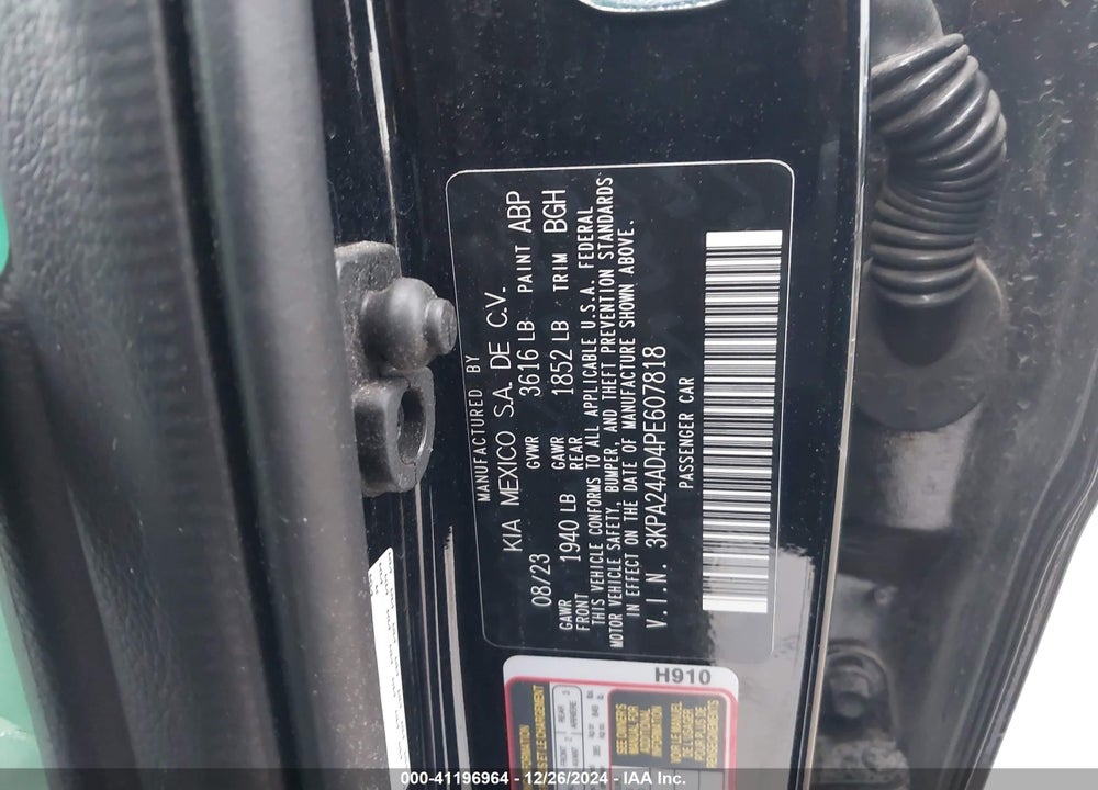 2023 KIA RIO VIN: 3KPA24AD4PE607818