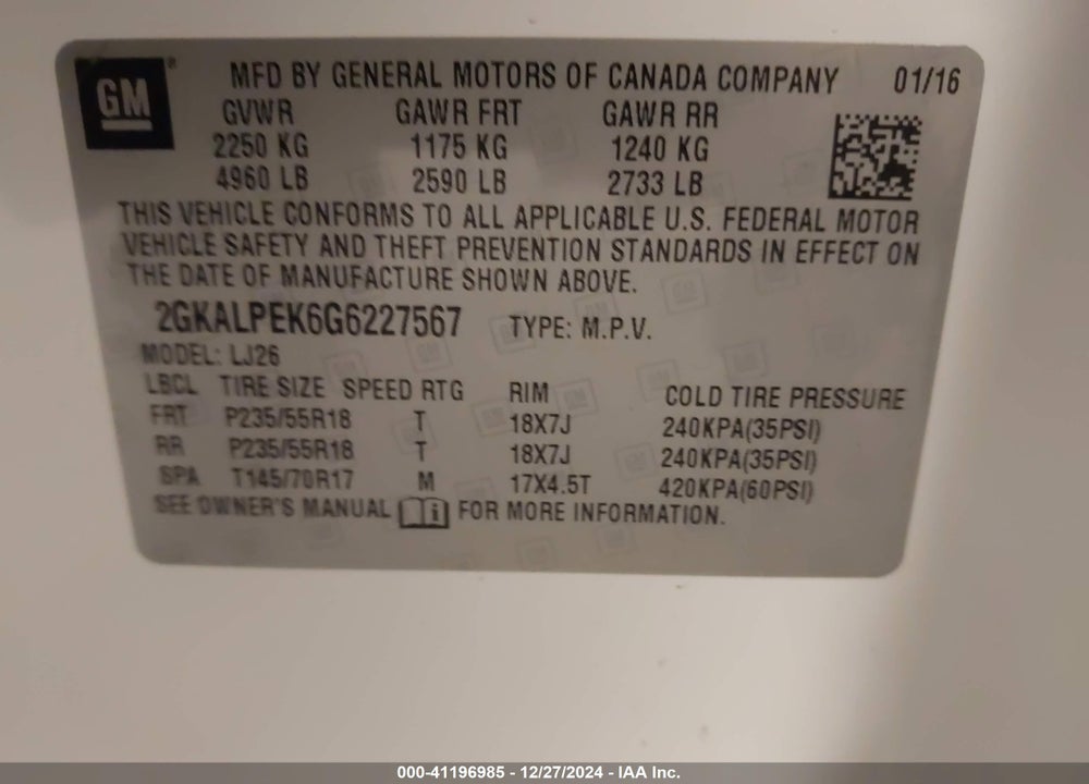 2016 GMC TERRAIN SLT VIN: 2GKALPEK6G6227567