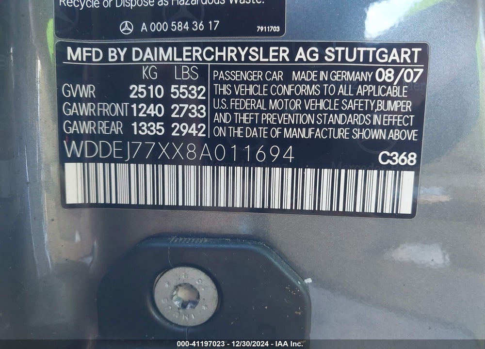 2008 MERCEDES-BENZ CL 63 AMG VIN: WDDEJ77XX8A011694