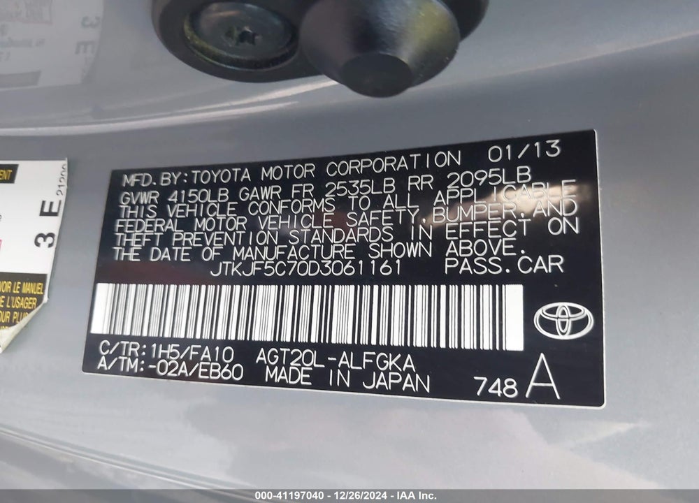 2013 SCION TC VIN: JTKJF5C70D3061161