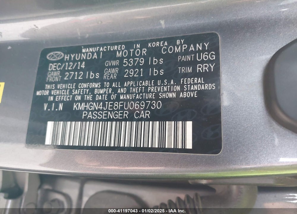2015 HYUNDAI GENESIS VIN: KMHGN4JE8FU069730