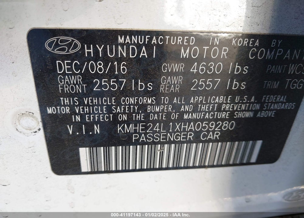 2017 HYUNDAI SONATA HYBRID SE VIN: KMHE24L1XHA059280