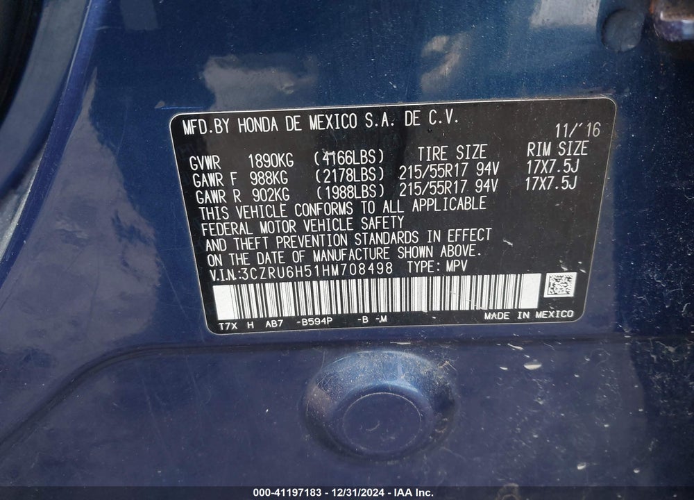 2017 HONDA HR-V EX VIN: 3CZRU6H51HM708498
