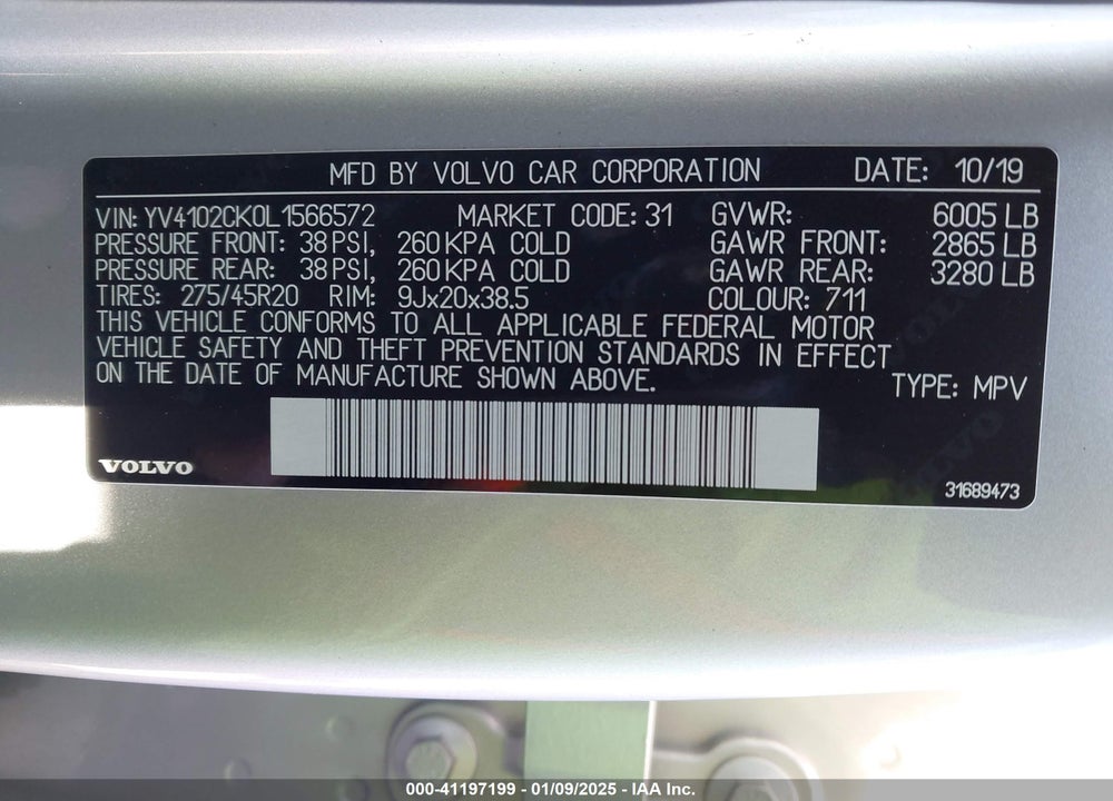 2020 VOLVO XC90 T5 MOMENTUM 7 PASSENGER VIN: YV4102CK0L1566572