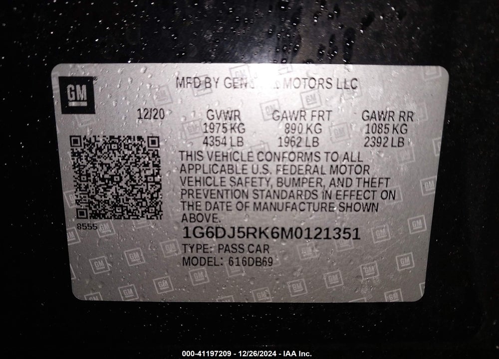 2021 CADILLAC CT4 VIN: 1G6DJ5RK6M0121351