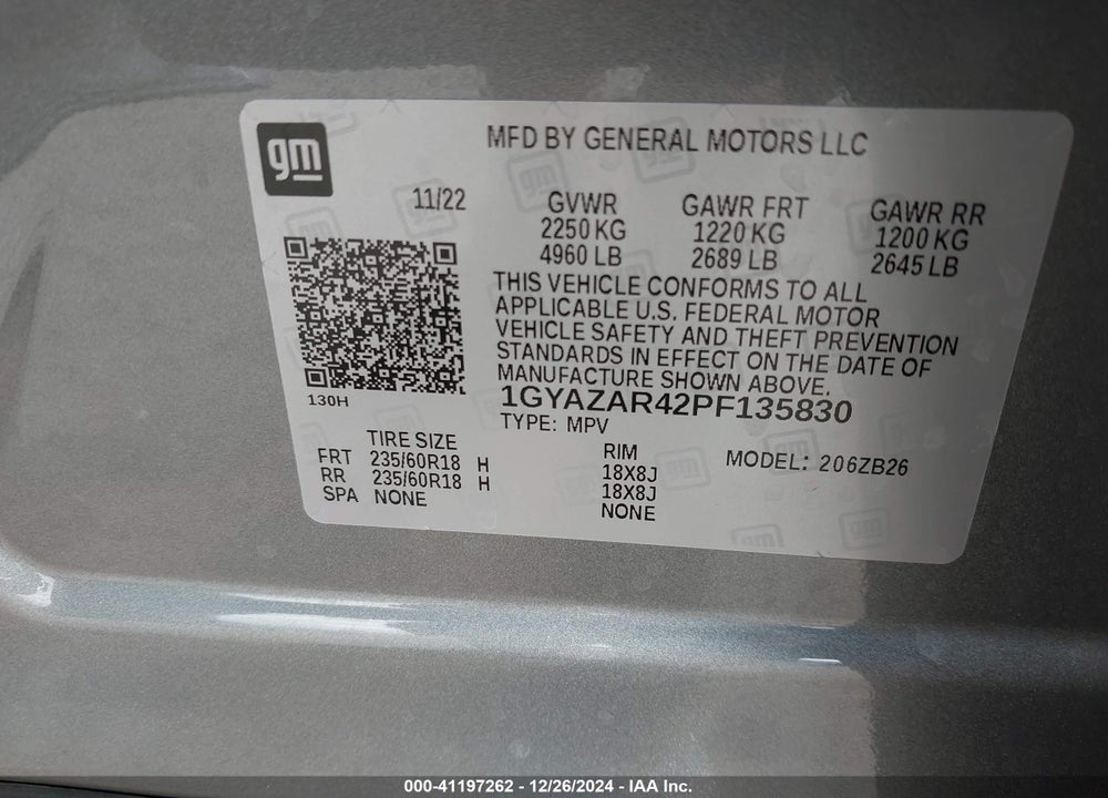 2023 CADILLAC XT4 VIN: 1GYAZAR42PF135830
