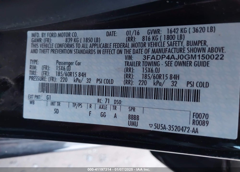 2016 FORD FIESTA S VIN: 3FADP4AJ0GM150022