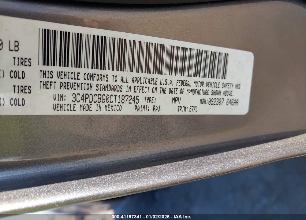 2012 DODGE JOURNEY SXT VIN: 3C4PDCBG0CT187245
