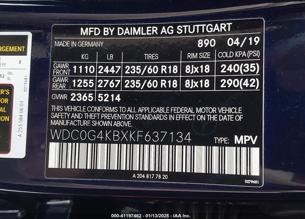 2019 MERCEDES-BENZ GLC 300 4MATIC VIN: WDC0G4KBXKF637134