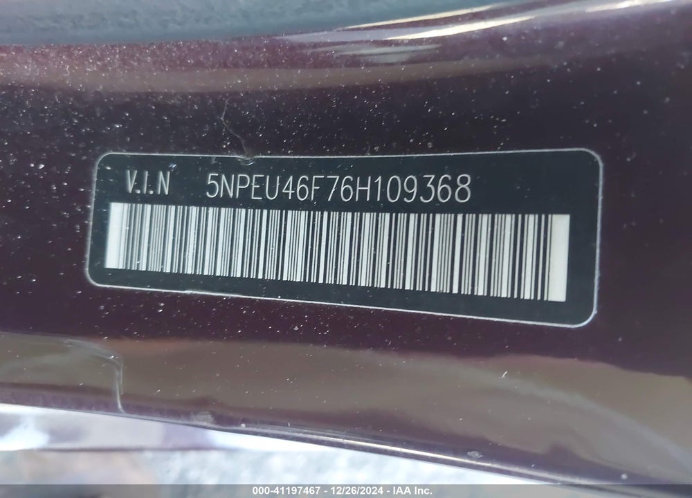2006 HYUNDAI SONATA GLS V6/LX V6 VIN: 5NPEU46F76H109368