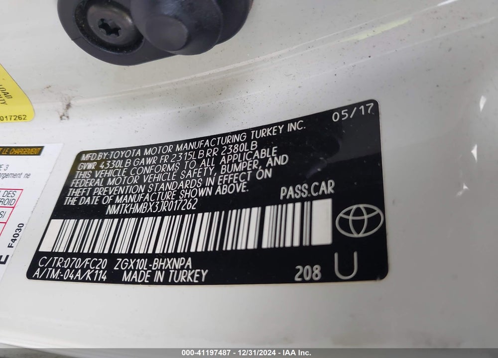 2018 TOYOTA C-HR XLE VIN: NMTKHMBX3JR017262