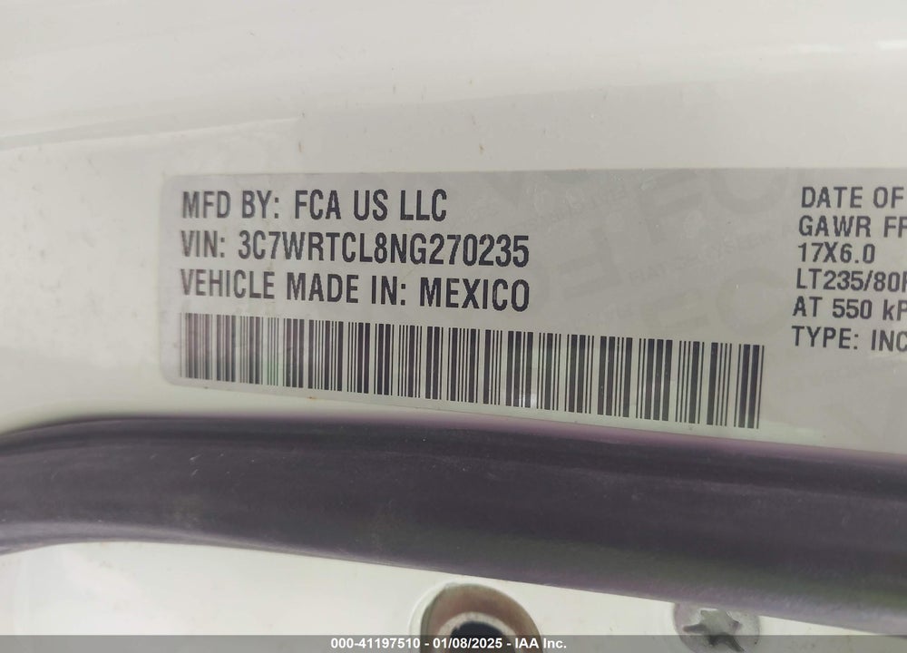 2022 RAM 3500 CHASSIS TRADESMAN/SLT/LAIE/LIMITED VIN: 3C7WRTCL8NG270235