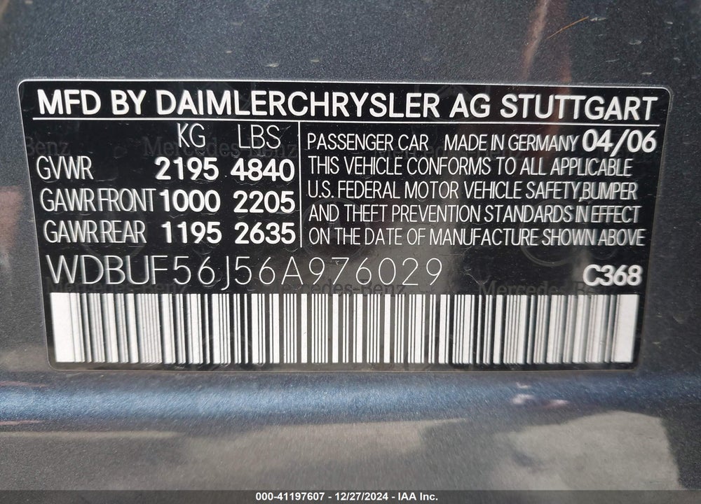 2006 MERCEDES-BENZ E 350 VIN: WDBUF56J56A976029