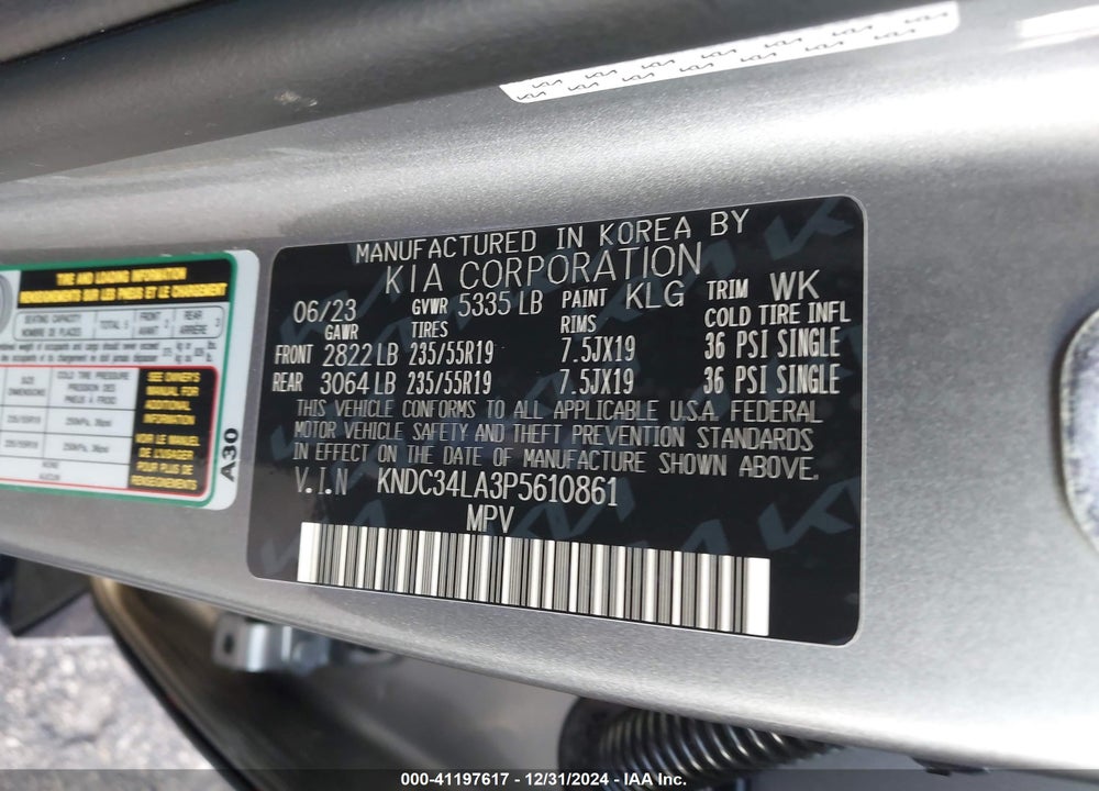 2023 KIA EV6 WIND VIN: KNDC34LA3P5610861