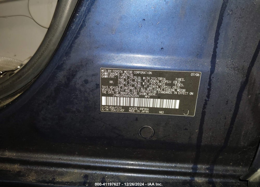 2006 TOYOTA RAV4 VIN: JTMBD33V665050399