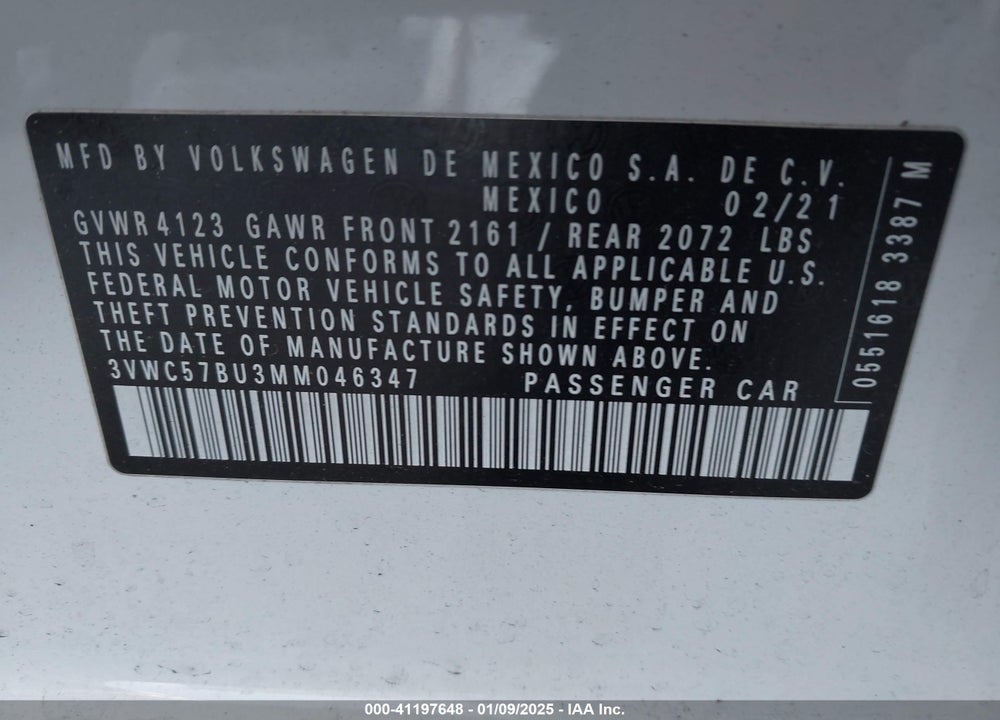 2021 VOLKSWAGEN JETTA 1.4T R-LINE/1.4T S/1.4T SE VIN: 3VWC57BU3MM046347