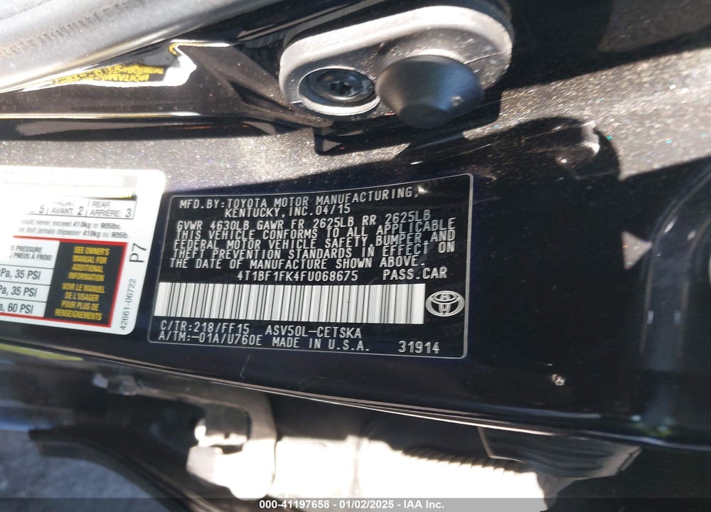 2015 TOYOTA CAMRY SE VIN: 4T1BF1FK4FU068675