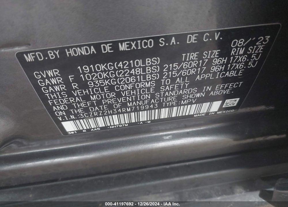 2024 HONDA HR-V AWD LX VIN: 3CZRZ2H34RM719943