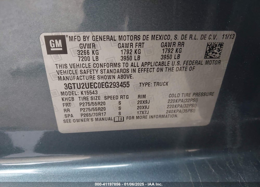 2014 GMC SIERRA 1500 SLE VIN: 3GTU2UEC0EG293455