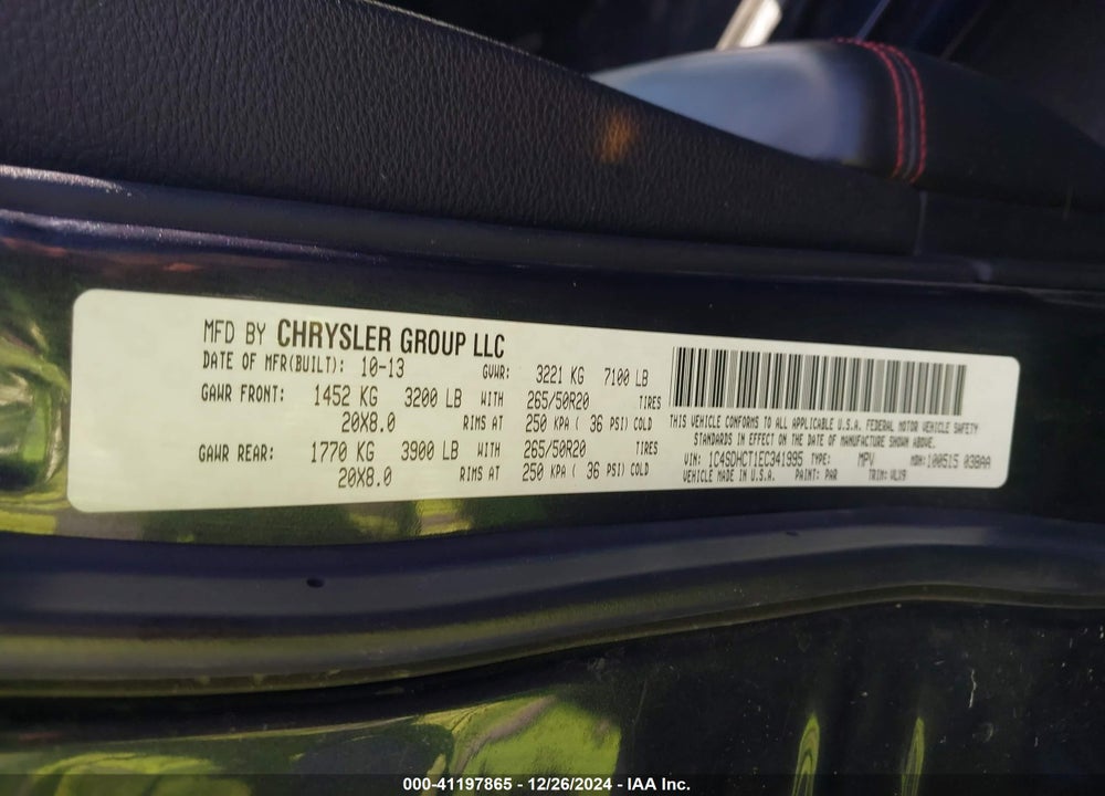 2014 DODGE DURANGO R/T VIN: 1C4SDHCT1EC341995