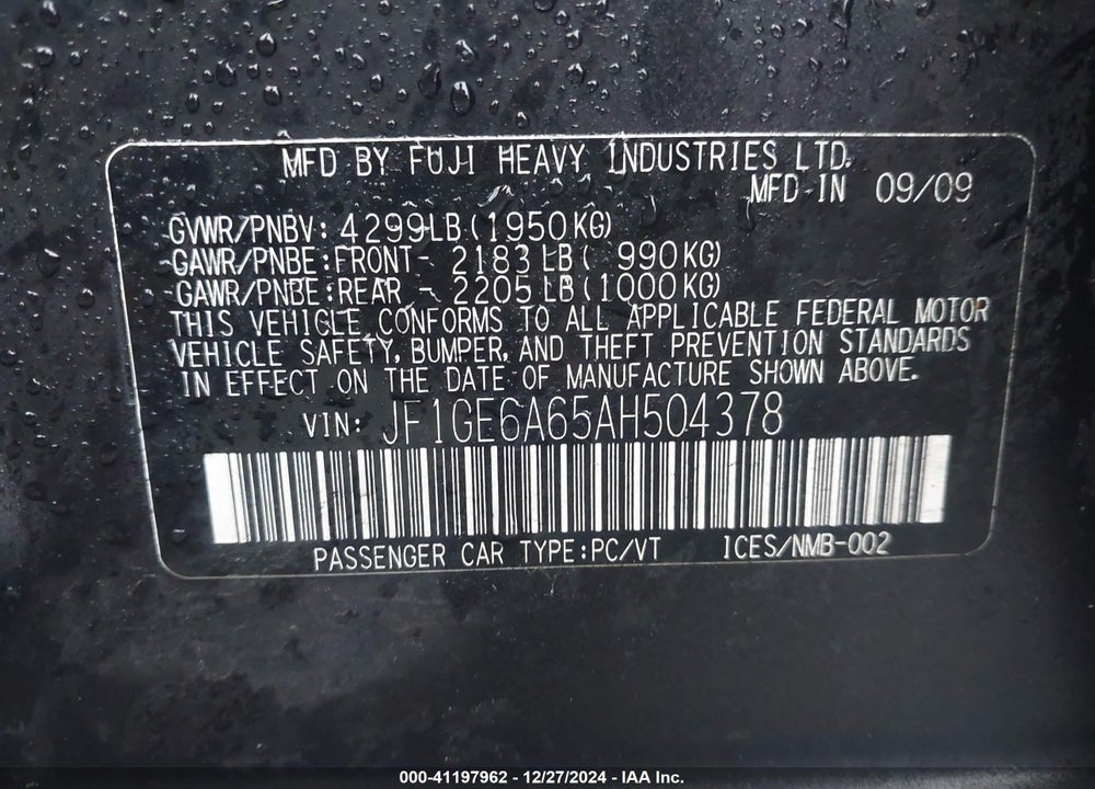 2010 SUBARU IMPREZA 2.5I VIN: JF1GE6A65AH504378