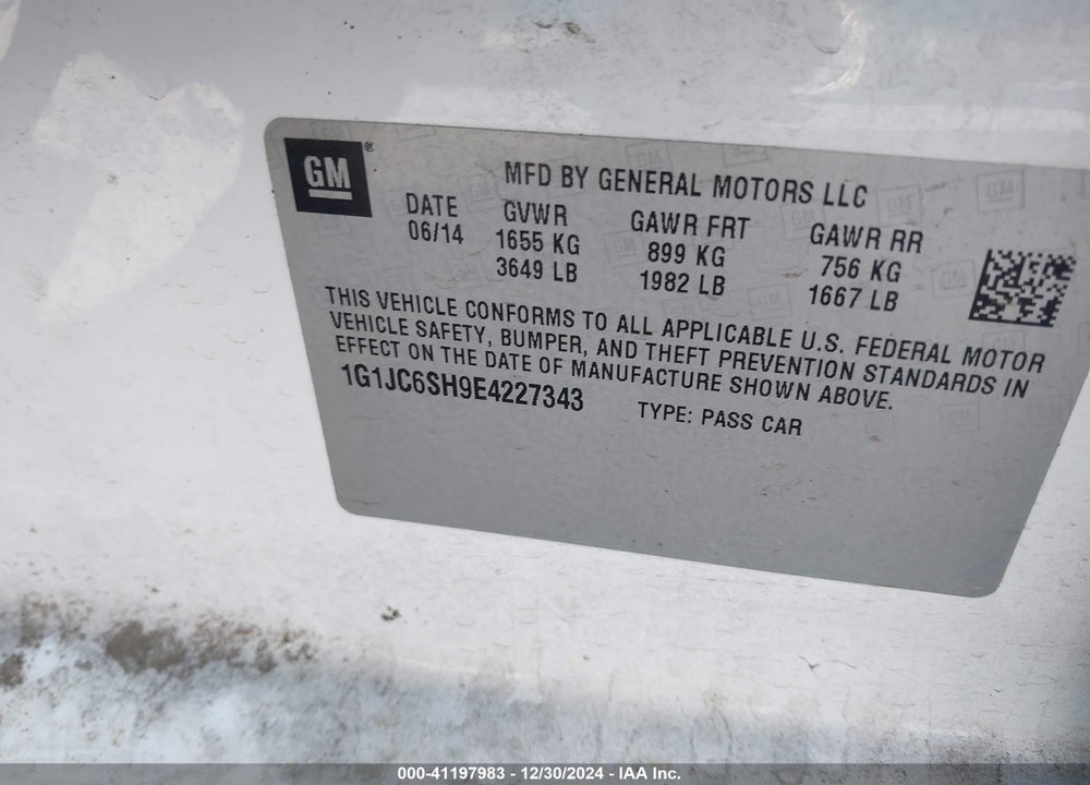 2014 CHEVROLET SONIC VIN: 1G1JC6SH9E4227343