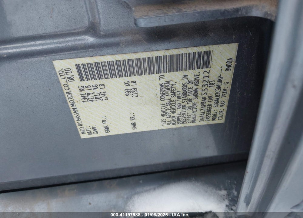 2010 NISSAN ALTIMA 2.5 S VIN: 1N4AL2AP9AN553212