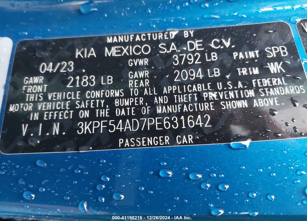 2023 KIA FORTE VIN: 3KPF54AD7PE631642