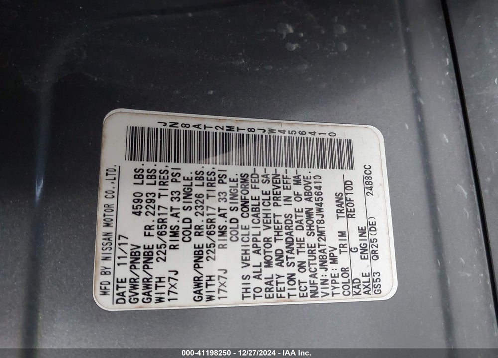 2018 NISSAN ROGUE SV VIN: JN8AT2MT8JW456410