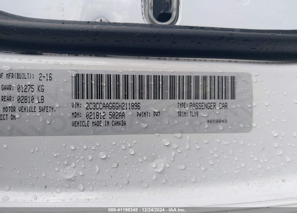 2016 CHRYSLER 300 VIN: 2C3CCAAG6GH211896