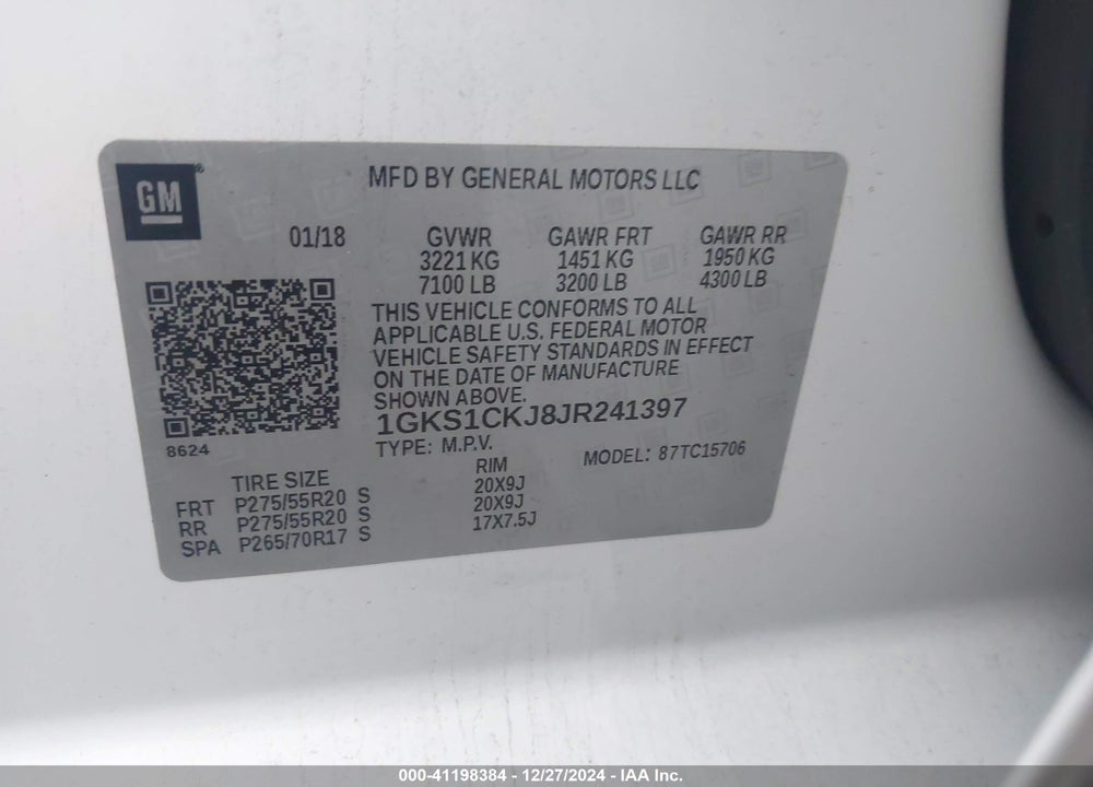 2018 GMC YUKON DENALI VIN: 1GKS1CKJ8JR241397