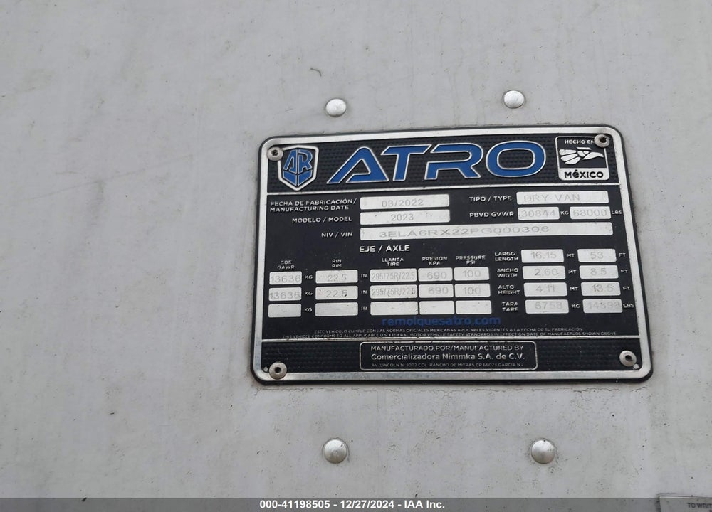 2023 ATRO TRAILERS --- VIN: 3ELA6RX22PG000306