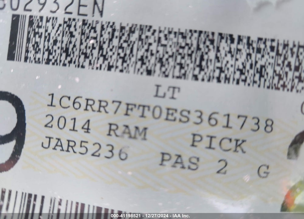2014 RAM 1500 VIN: 1C6RR7FT0ES361738