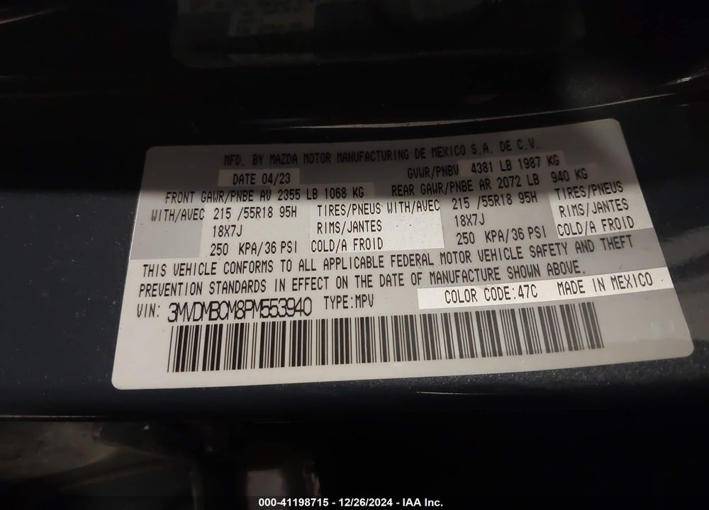 2023 MAZDA CX-30 2.5 S CARBON EDITION VIN: 3MVDMBCM8PM553940