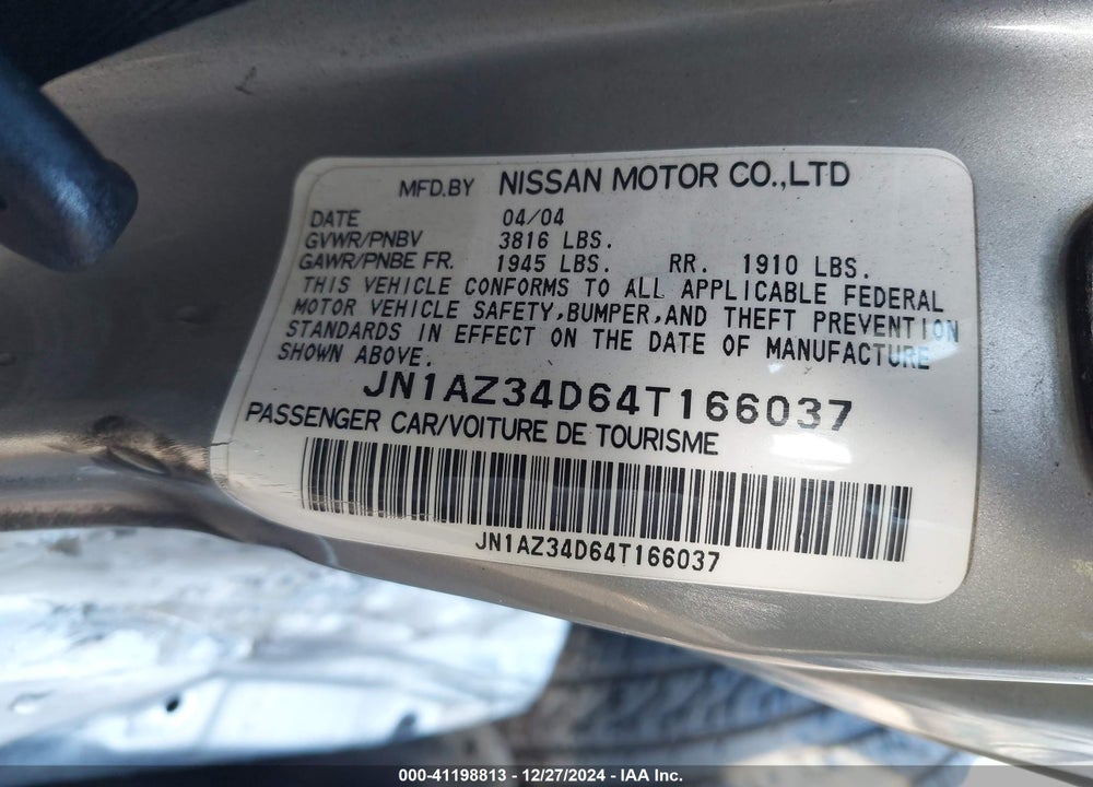 2004 NISSAN 350Z TOURING VIN: JN1AZ34D64T166037